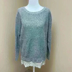 UO Pins & Needles Gray Sweater with Crochet Detail Hem